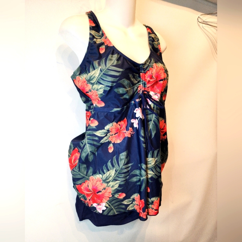 New Floral Tankini Swimdress Tropical Ruched Full‎ Coverage 989 Bathing Suit XL